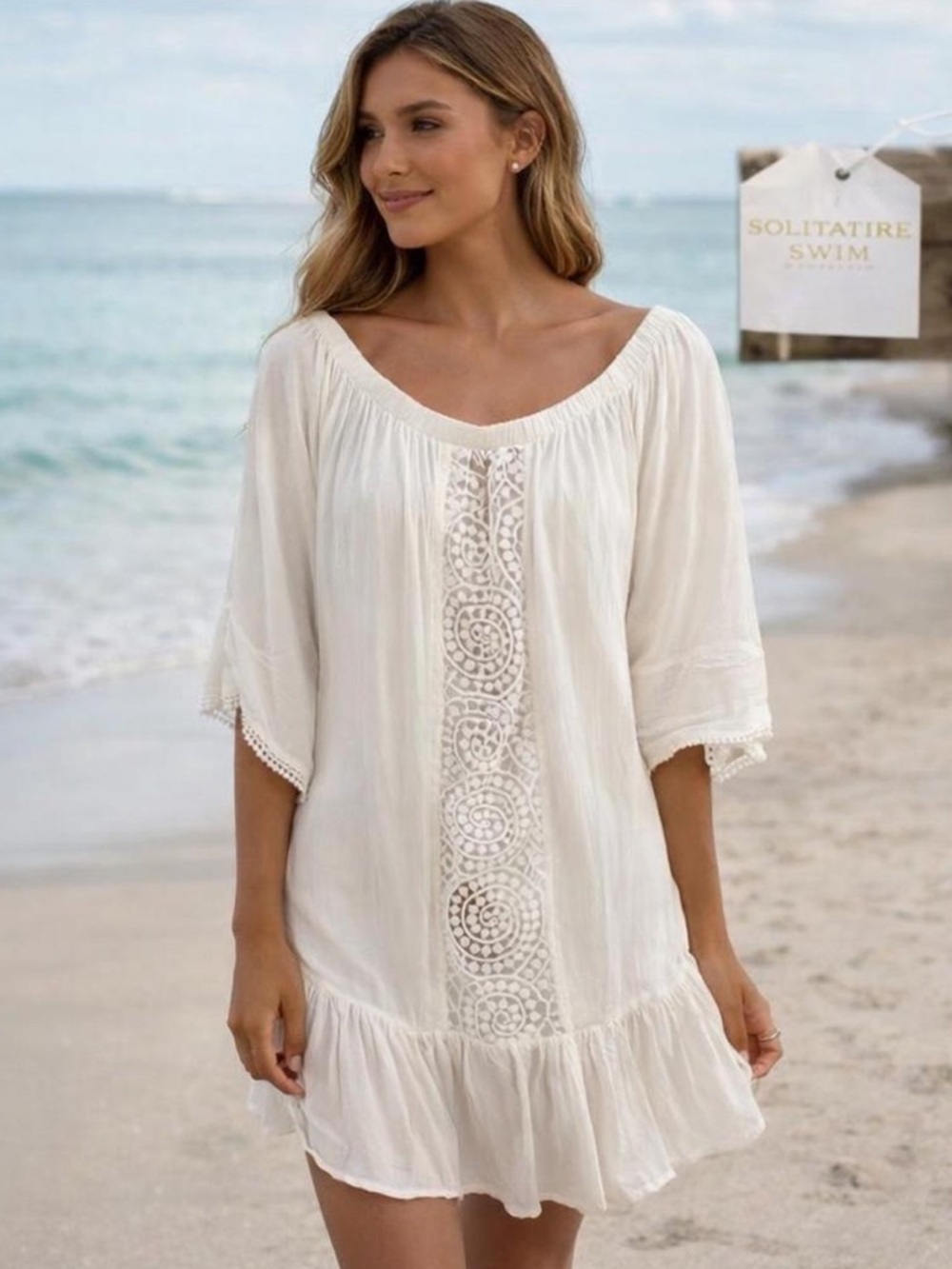 Solitaire Ivory Crochet-Front Beach Coverup